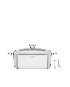 Tramontina Grano | Cacerola Cuadrada Acero Inox. C/tapa Y Soporte 26 X 26 cm - 7,3 l