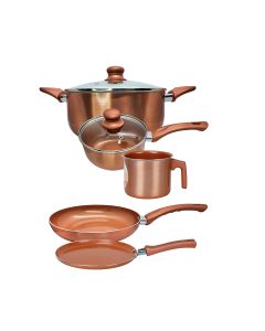 Larhaus Volt | Bateria 7 Pz. Copper (Panquequera 22 + Sarten 24 + Cacerola C/Mgo 18 + Cacerola 24 + Jarro Hervidor 14)