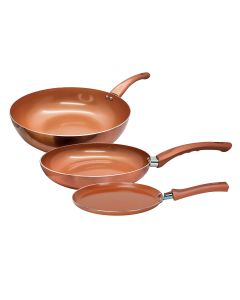 Larhaus Volt | Bateria 3 Pz. Copper (Panquequera 22 + Sarten 24 + Wok 28)